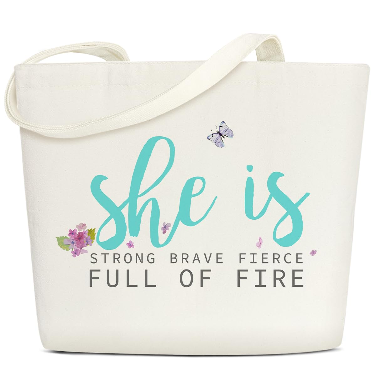 Canvas Tote Bag for Women - She Is Brave Strong Fierce, Inspirational Gifts for Women Teen Mom, Butterfly Aesthetics Tote Bag, Floral Tote Bag Reusable Beach Bag Grocery Shoulder Bag Shopping Bags/W37