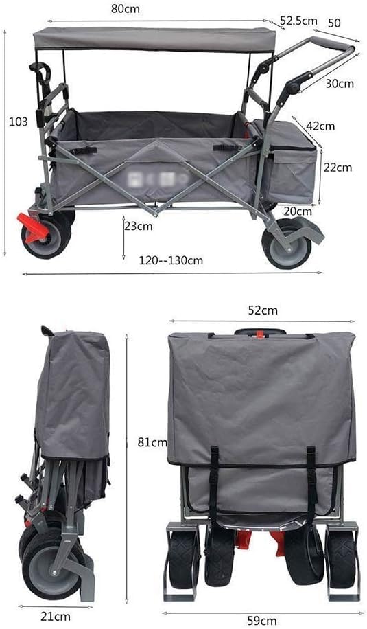 HARIPYER Handwagen, zusammenklappbarer Gartenwagen, robuster Wagen mit abnehmbarem Dach, multifunktionaler Outdoor-Camping-Picknickwagen mit gepolstertem Griff, leicht zu tragen/Hellgrau – Bild 3