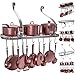VDOMUS Square Grid Wall Mount Pot Rack, Bookshelf Rack with 10 Hooks, Kitchen Cookware, 24 by 10-inch (Sliver)