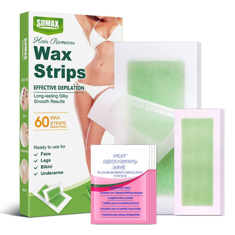 New Sumax Wax Strips 60 counts, Waxing Strips, Wax strips for Hair Removal, Wax kit including 40 Body trips and 20 Facial Strips, Hair Removal Body Wax Strips for Face, Arms, Legs, Underarms, and Bikini, Bikini Wax Kit for Women