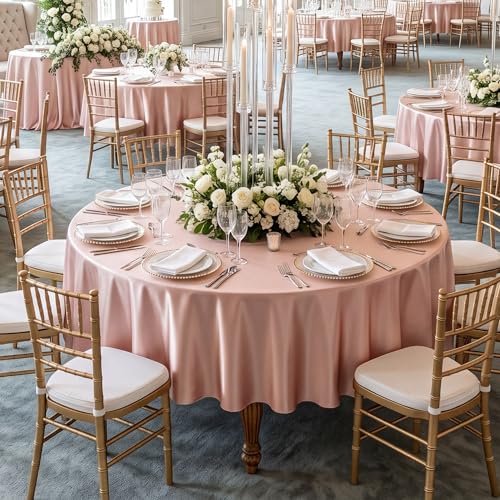 120 Inch Rose Gold Round Satin Tablecloth Overlay Seamless Table Cover by COSINIA - Used condition - Image 5