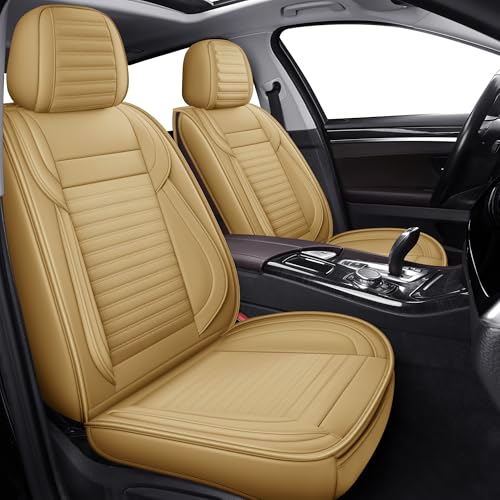 LINGVIDO Car Seat Covers - Breathable Waterproof Faux Leather (Front Seat, Beige)