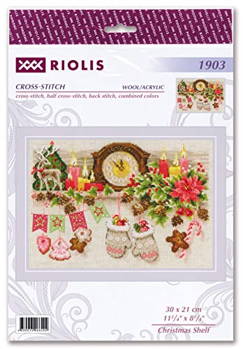 Image of RIOLIS - Christmas Shelf 1903 Holiday Cross Stitch Kits 11 inchx8, Cross Stitch Kits for Beginners & Advanced, Crossstitching Kits Adult, Counted Stitching Kits, Christmas Embroidery Kit