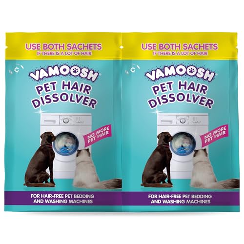Vamoosh Pet Hair Dissolver- Pet Hair Remover for Washing Machines 2x100g Removes Odour Dissolves Dog Cat Horse Animal Fur Cleans Bedding in Washing Machine Easy to Use Up to 2 Washes