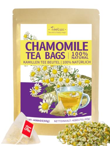 Image of TeeLux Chamomile Tea Bags, 1.5g /bag, Pure Natural Whole Chamomile Flowers Herbal Tea in Pyramid Bags, Caffeine Free, 40 Count