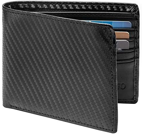 RFID Blocking Genuine Leather Bifold Wallet for Men with Zipper and 2 ID Windows