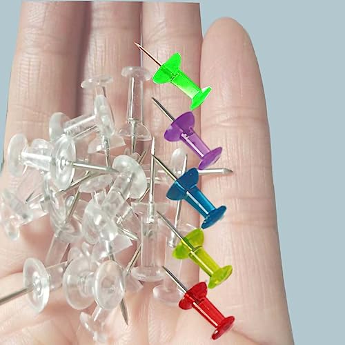 image for HeGangLy 200pcs Push Pins,Clear Multiple Colors Push Pins, Bulletin Bo