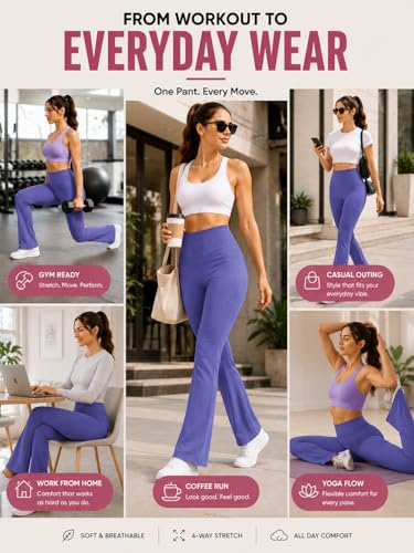 Image of Women's High Waist Bootcut Yoga Pants with Pockets | Flared Leggings for Women | Stretchable Gym Workout Pants | Tummy Control Activewear | Lounge & Travel Wear