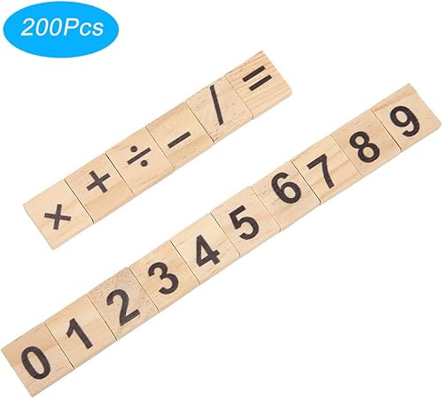 Miniatura 8 de 200 piezas de azulejos de madera con números de madera, bloques de rompecabezas de números y símbolos para manualidades, ortografía, decoración de