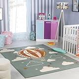 Livabliss Hot Air Balloon Kids Rug - Childrens Rugs for Bedroom 140x200 cm, Kids Carpet for Girls & Boys Bedroom, Playroom and Nursery Rugs, Baby Rug for Girl or Boy Room, Teal and Orange