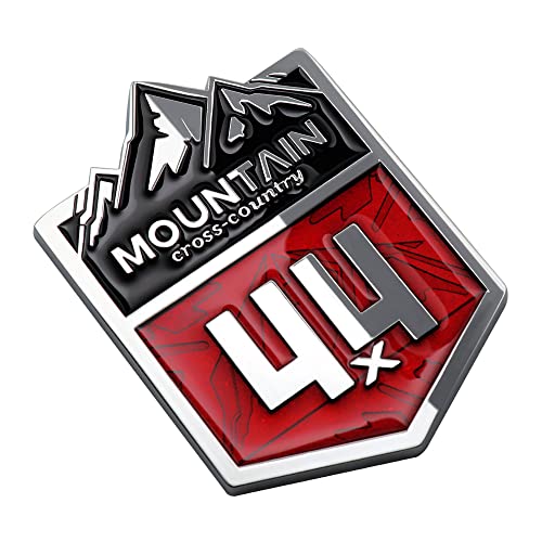 Image of 1X Mountain 4x4 Cross Country Metal Car Sticker Off Road Racing Decal Emblem Badge Fits Off-Road Car Truck SUV (Chrome Red)