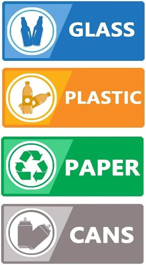 Top label Recycle Label Decal for Trash Can,Trash Sorting Recycling Sticker Sign for Use in Home and Office,4×2 Inch,20 Pcs Per Pack