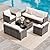 5 Piece Outdoor Patio Furniture Set with Coffee Table, Rattan Deck Conversation Sofa Set, All-Weather Sectional Rattan Sofa with Glass Top Coffee Table, Poolside, Garden, Porch, Grey + Earthy Gray