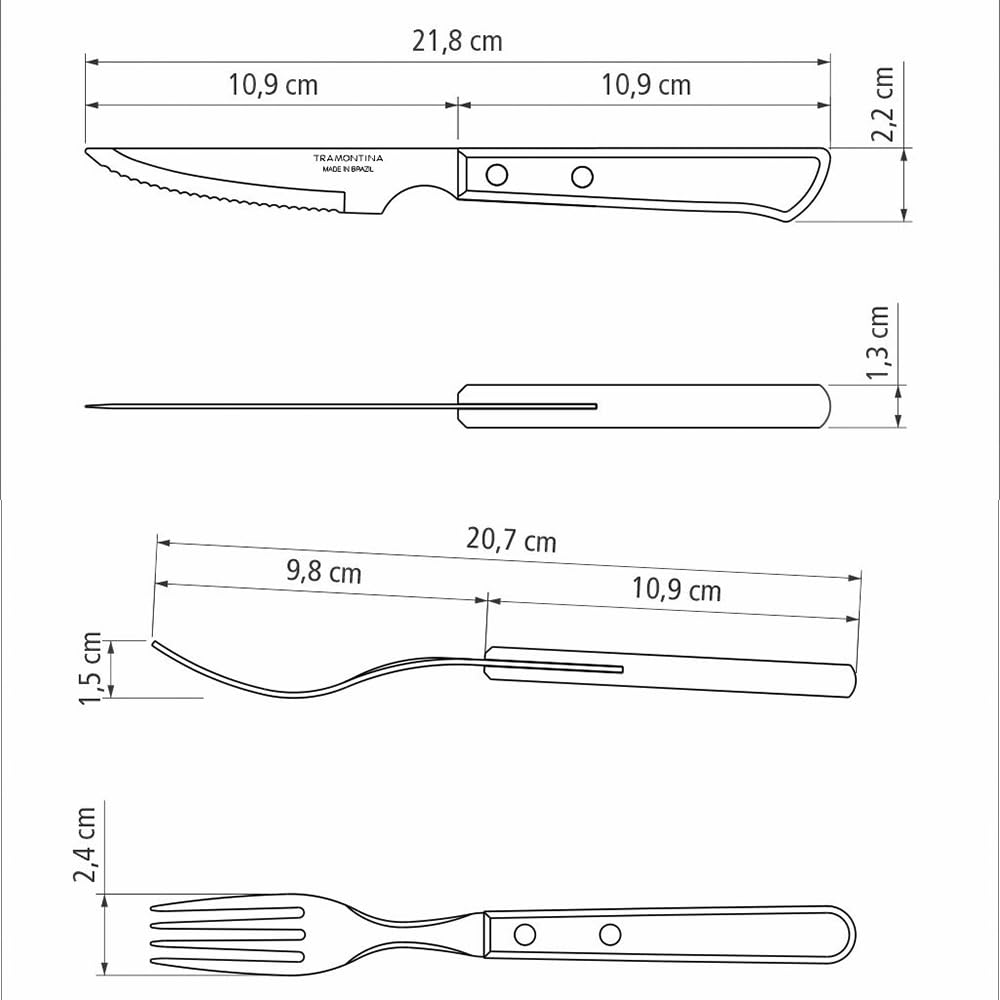 Tramontina 21199/909 Steakbesteck-Set, 12-teilig mit braunen Griffen 2-Fach vernietet