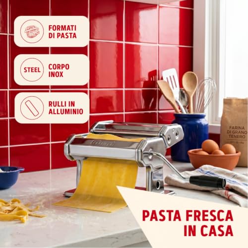 Girmi IM90 Nudelmaschine, 9 Einstellungen, Aluminiumwalzen 15 cm, 3 Pastasorten, Edelstahlgehäuse – Ansicht 4