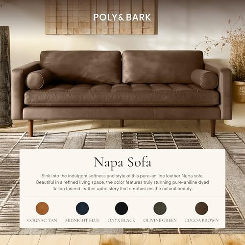Poly & BARK Napa 88.5" Sofa – Cocoa Brown Full-Grain Pure-Aniline Italian Leather, Feather-Down Cushioning, Kiln-Dried Solid Wood Frame, Walnut Legs - Thumbnail 2