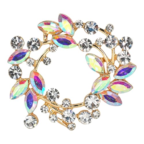 Image of Gyn&Joy Clear Crystal Rhinestone Floral Wreath Pin Brooch BZ005