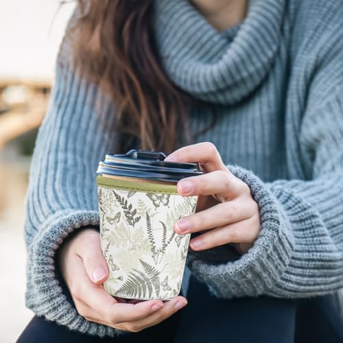 Image of Reusable Insulated Sleeve for Iced Coffee Cup, 3-Pack Coffee Neoprene Drink Sleeve for Cold & Hot Drinks, Beverage Holder for Iced Coffee (Fern Butterflies)