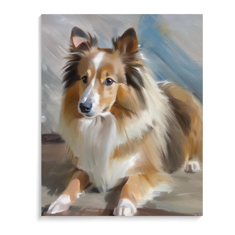 DIY Paint by Numbers Shetland Sheep Dog on Canvas Painting Kits for Adult, Beginner Oil Painting Kits Gift 20x24inch(50x60cm) Frameless