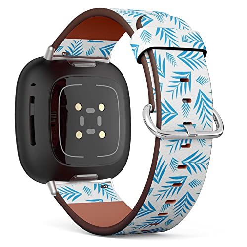 CJBROES Replacement Leather Watch Band, Compatible with Fitbit Versa 3 and Fitbit Sense of Wristband Bracelet Accessory - Repeating Blue Branches