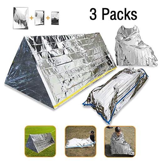 3 en 1 Emergencia Supervivencia Manta para Tienda de campaña Saco de Dormir, Wady Portatil Carpa Refugio De Campamento De Emergencia Plegable Supervivencia Al Aire Libre para Acampar