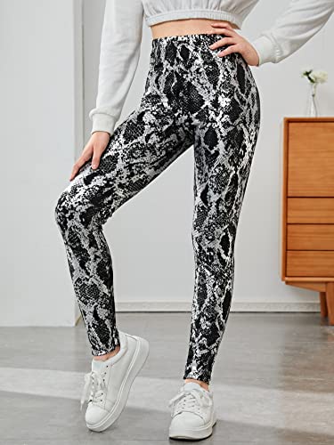 Wdirara Girl's Elastic High Waisted Snakeskin Print Leggings Skinny Yoga Pants Black And White 14Y #TOP2