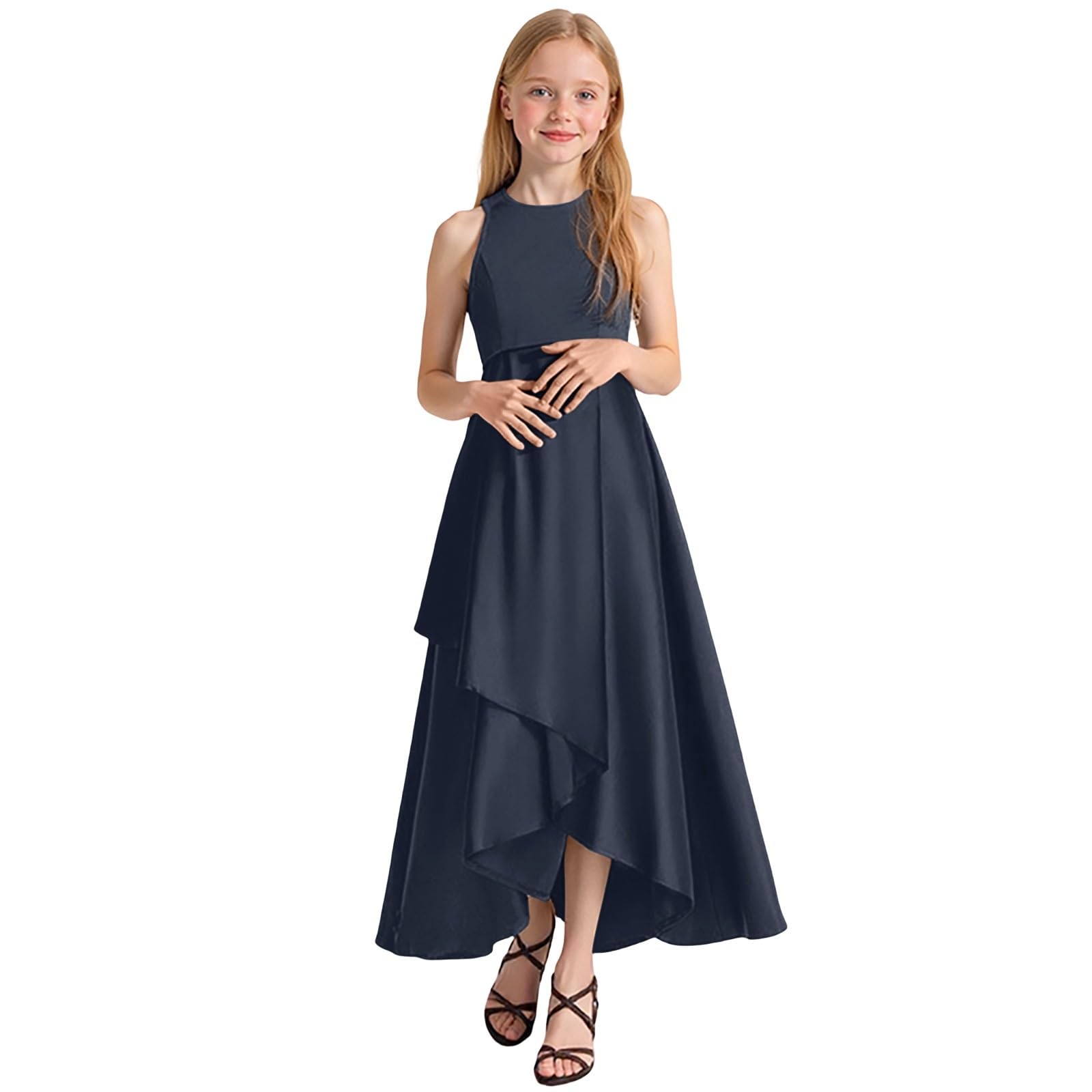 Generisch Mädchen Abendkleider Partykleid für Konzertaufführung Festzug Elegantes ärmelloses Sommerkleid für Kinder von Kleinkindern bis Teenager (Navy, 13-14 Years)