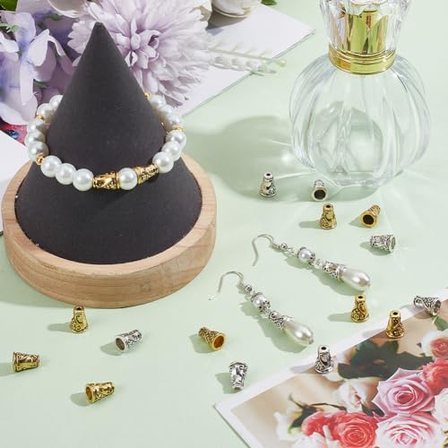 SUNNYCLUE 1 BOX 100PCS 10mm Cone Bead End Caps Flower Tassel Bead Alloy Tibetan Vintage Metal Gold Silver Tube Loose Spcacer Bead Bulk for jewellery Making Charms Diy Bracelet Necklace Crafts Supplies - Image 4