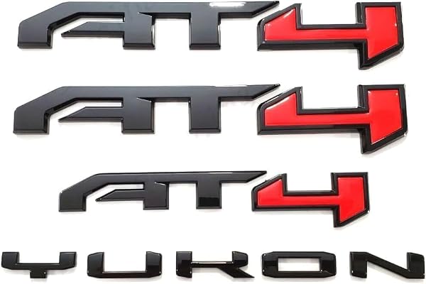 4Pcs Door Rear Tailgate AT4 Yukon Emblems Letters 3D Badge Replacement for 2021-2025 Yukon XL (Red Black) by Tilvst - Image 2