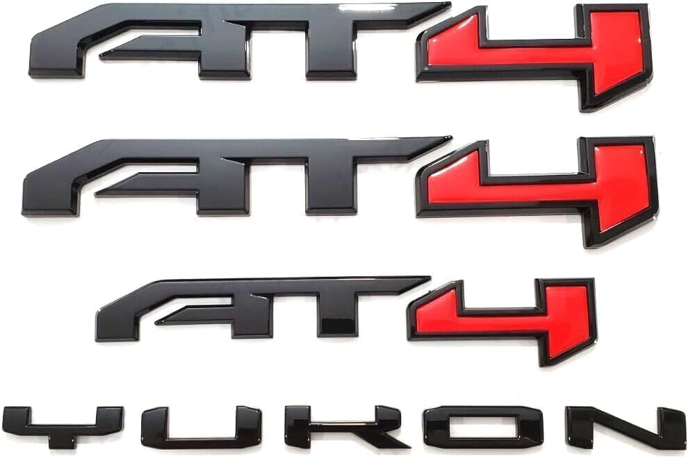 Image of 4Pcs Door Rear Tailgate AT4 Yukon Emblems Letters 3D Badge Replacement for 2021-2025 Yukon XL (Red Black)