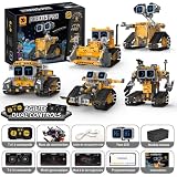 Robot budowlany dla dzieci, roboty 5 w 1 z aplikacją i pilotem, techniczny zestaw do budowy ścian z 16 mimicznymi diodami LED, 373 szt. programowalny RC robot zabawka prezent