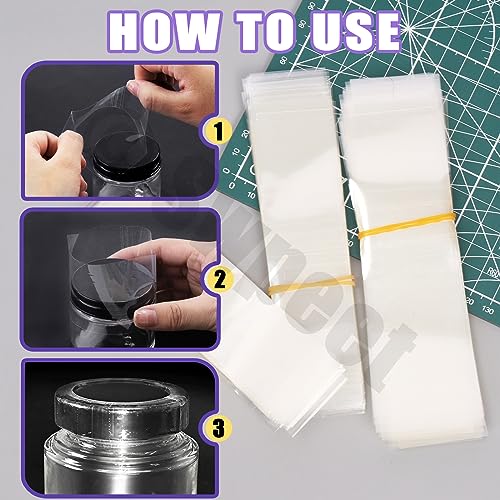 Swpeet 480Pcs 6 Größen 4.8 5.3 5.7 5.9 6.4 7.4 Klar PVC Schrumpffolie Flasche Schrumpfbänder Sortiment Kit, perforierte Flasche Schrumpfbänder