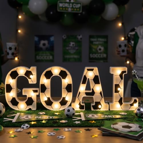 Honoson 4 Pcs Soccer Party Decorations Goal LED Light, Sports Party Decorations for 2026 Gameday Birthday, Table Wall Decor for Game Room, Bedroom, Club, Gift for Fans Teens