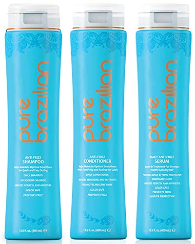 PURE BRAZILIAN - Essential Hair Care Kit, Includes Anti-Frizz Daily Shampoo (13oz), Conditioner (13oz), and Daily Leave In Serum (13oz) Hair Treatment for Dry and Damaged Hair