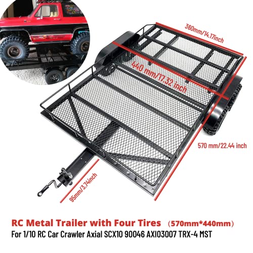 Gueiddi Rc Trailer, Rc Car Trailer Heavy Duty Trailer Cargo Car Metal Kit With 4 Tires For 1/10 Traxxas Hsp Redcat Rc4Wd Tamiya Axial Scx10 D90 Hpi Rc Tracked Car Diy #TOP4