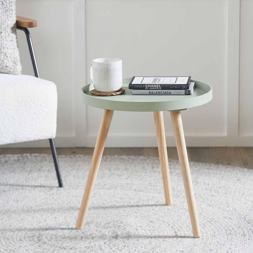 Pacific Lifestyle Round Scandi Wooden End Tables For Living Room | Wooden Hairpin Legs Sofa Table | Tripod Side Tables Bedroom | Minimalist Cocktail Coffee Table (Sage, Round)