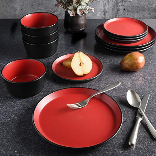 Image of Gibson Home Sofia Coupe Stoneware Dinnerware Set, Service for 4 (12pcs), Matte Red