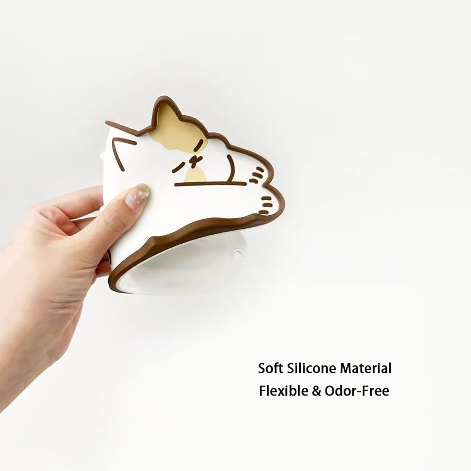 Cute Cat Silicone Spoon Rest Pot Lid Holder, Heat Resistant Non Slip Drip Tray Design, for Stovetop Countertop Kitchen Utensils, White