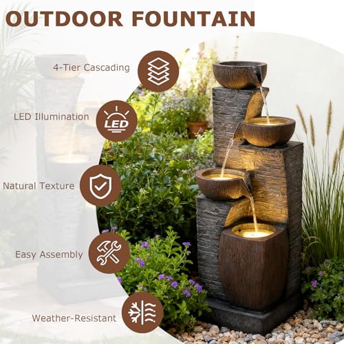 Image of 38.2 inch Tall Water Fountain Outdoor Garden 4 Tiers Modern Fountains