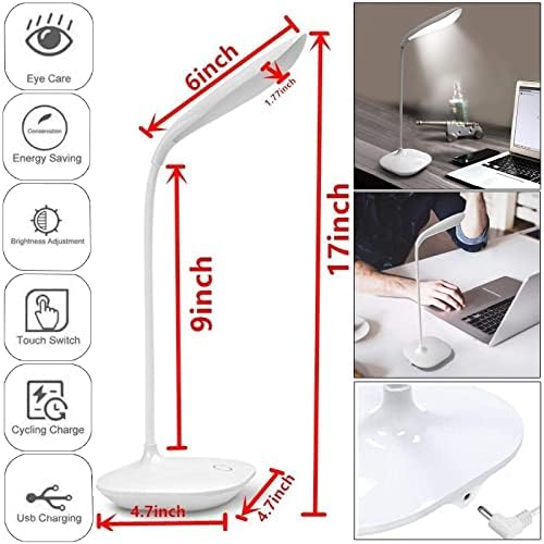 True Face Desk Lamp USB Portable Reading Light Table Lamp Eye Care 3 Light Modes Office Gooseneck Lamp Touch Control Used for Study Drawing Work