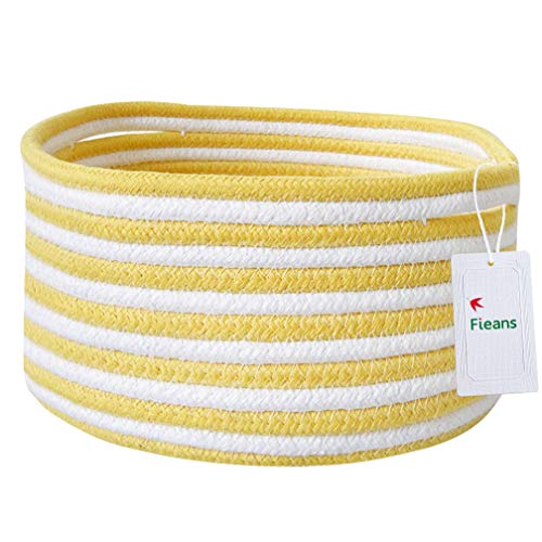 Fieans Kleiner Baumwolle Seil Korb Aufbewahrungskorb Geflochtene Körbe Schön Dekorativer Baumwollseilkorb mit Griff für Kinderzimmmer, Wohnzimmer, Büro - Gelb Cover
