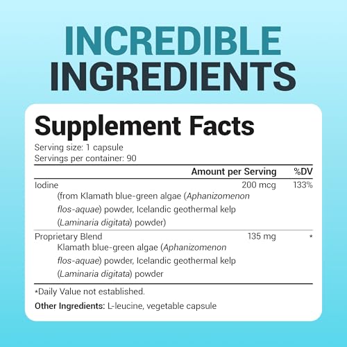 Dr. Berg Sea Kelp Enhanced Iodine - 200 mcg of Premium Iodine - Seaweed Blend Includes Klamath Blue-Green Algae & Sea Kelp - 90 Capsules