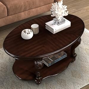 Amposei Traditional Vintage Wood Coffee Table 42-Inch Oval Cocktail Table Center Table with Storage Shelf for Living Room, Easy Assembly, Cherry Amposei Traditional Vintage Wood Coffee Table 42 Inch Oval Cocktail Table Center Table with Storage Shelf for Living Room Easy Assembly Cherry