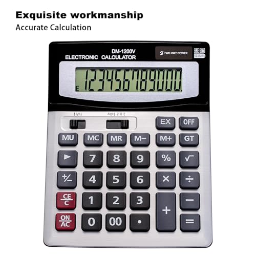 12-stelliger Tischrechner mit großem LCD-Display und empfindlicher Taste, dualer Solarenergie und Akku, Standardfunktion für Büro (YE1200v) – Bild 4