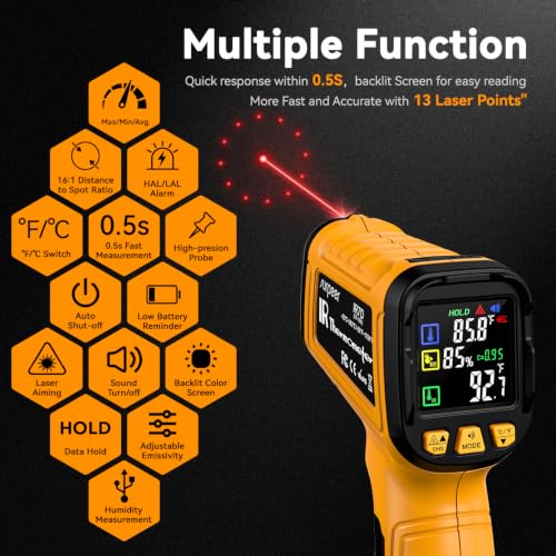 Image of Infrared Thermometer Gun -58F to 1796F, 50:1 Temperature