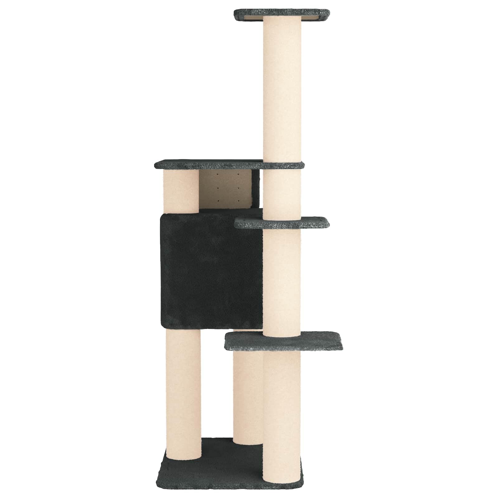 Katzennbaum mit Sisal Kratzsäulen, Dunkelgrau, 183 cm, mehrstöckiger Kletterbaum mit Höhle, Hängematte, Plüsch, Kratzstamm, Plattform, Indoor Kratzmöbel für Wohnzimmer und Katzenpflege