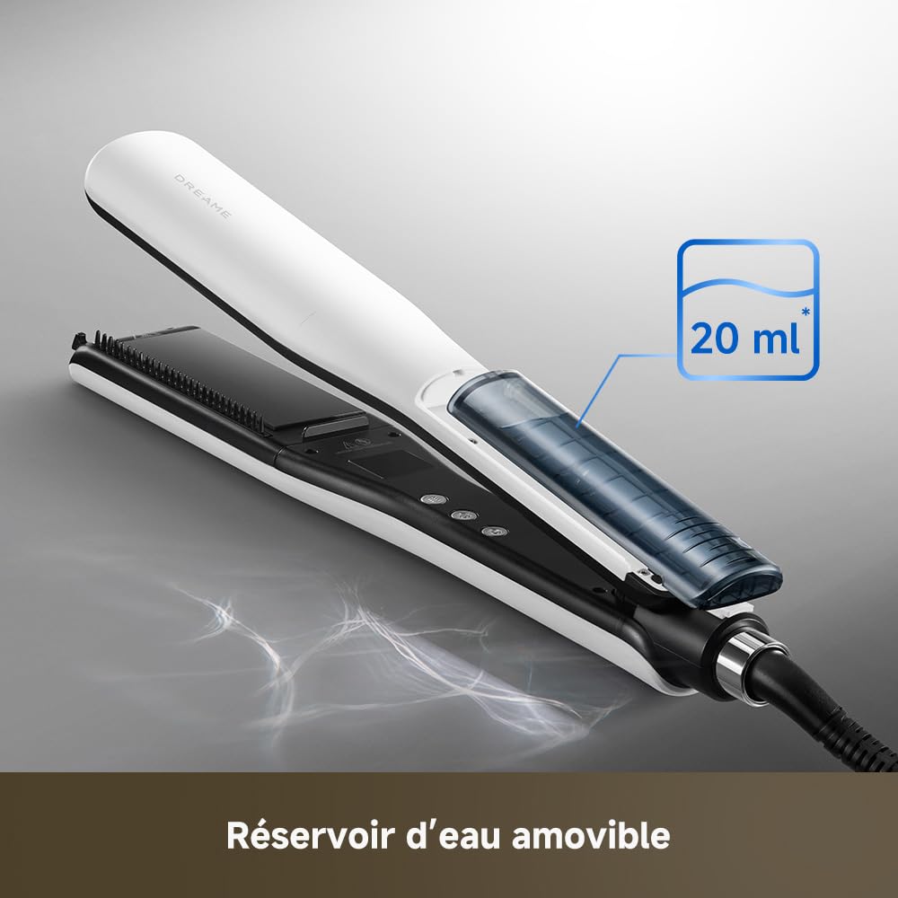 DREAME AuraSteam Straight, Lisseur vapeur à double rangée | Lissage et boucles, plaques larges 3D, réservoir amovible de 20 ml et 5 températures jusqu’à 220 °C