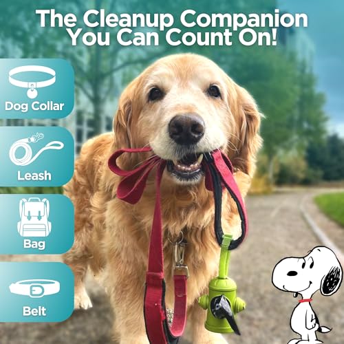 Image of The Original Poop Bags Peanuts Snoopy Dispenser with Leash Clip, Including 15 Count USDA Certified 38% Biobased, Unscented Pet Waste Bags