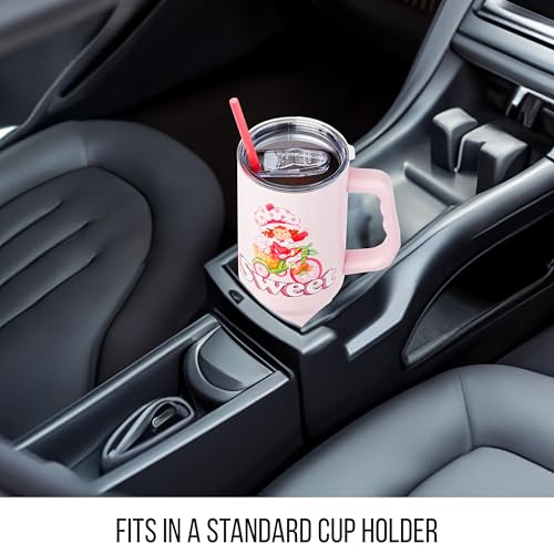 Image of Silver Buffalo Strawberry Shortcake and Custard inchSweet inch Double Walled Stainless Steel Tumbler with Handle, Fits in Standard Cup Holder, 40 Ounces