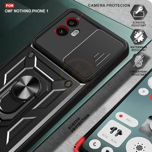 Image of Armor Bumper Back Cover Case for Nothing CMF Phone 1 Rotating Camera Cover, Ring Holder & Kickstand | Heavy Duty & 360 Degree Protection Nothing CMF Phone 1 Back Cover (Black)